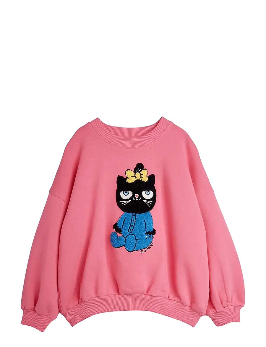 Mini Rodini - Cat chenille sweatshirt - sweatshirts - pink - 0