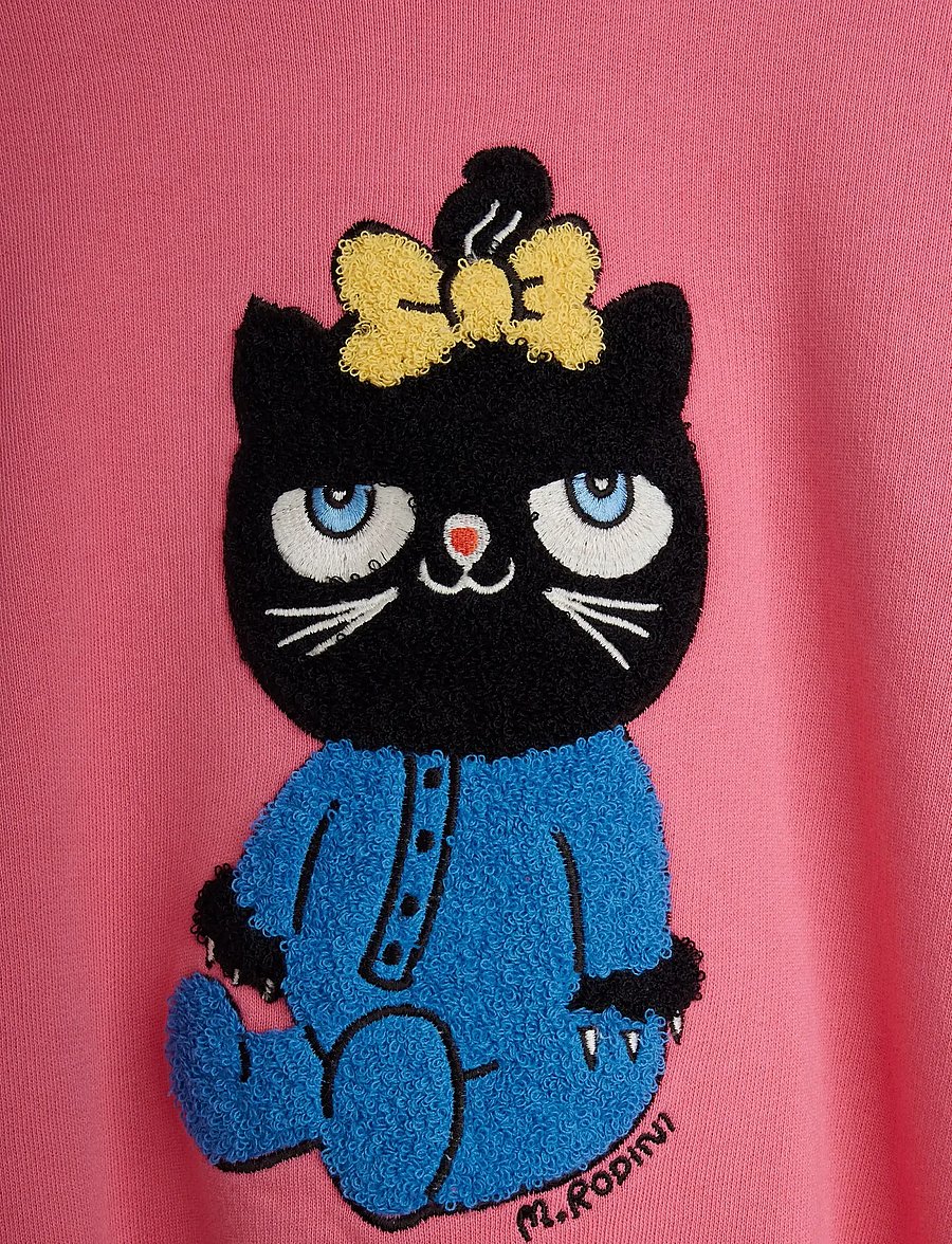 Mini Rodini - Cat chenille sweatshirt - sweatshirts - pink - 2