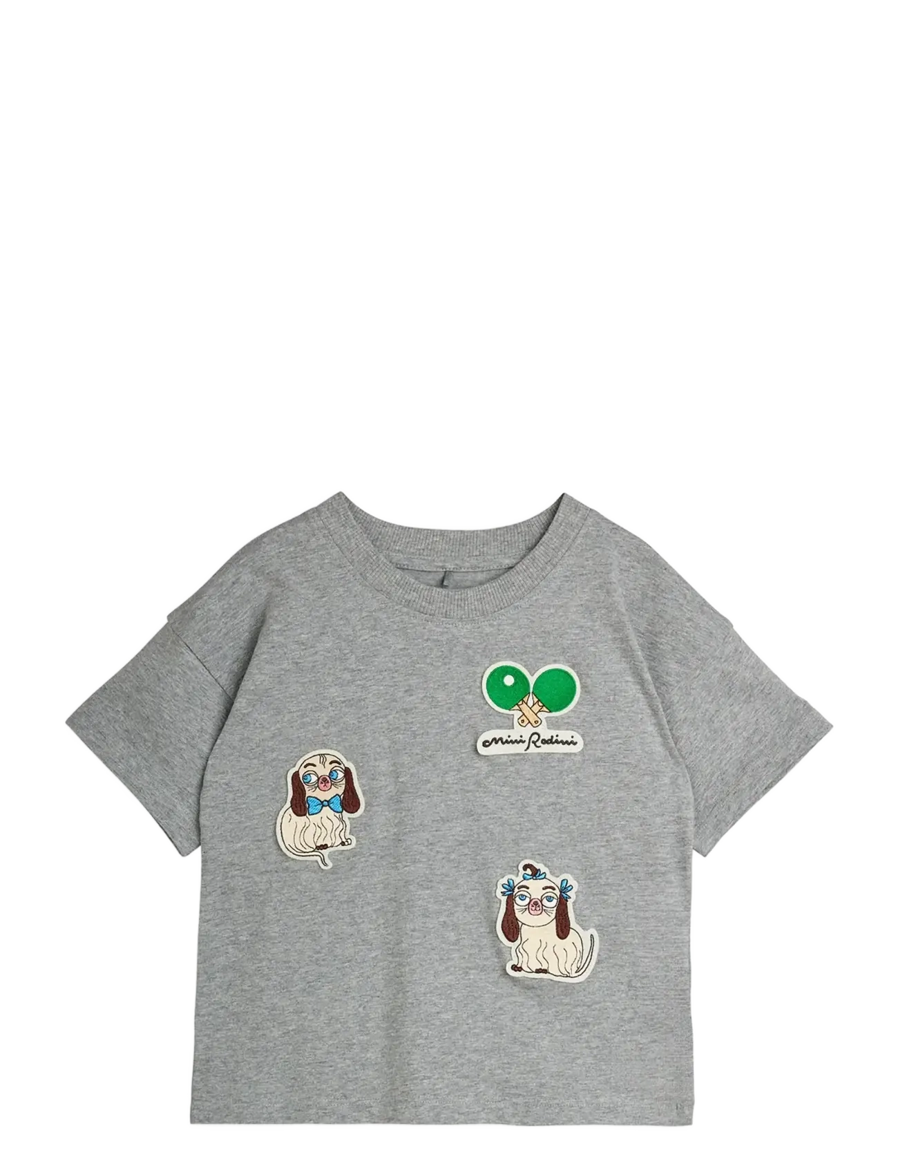 Mini Rodini Minibabies Patches Ss Tee, 104/110, T-shirts, Grau - Short-sleeved, Kinder