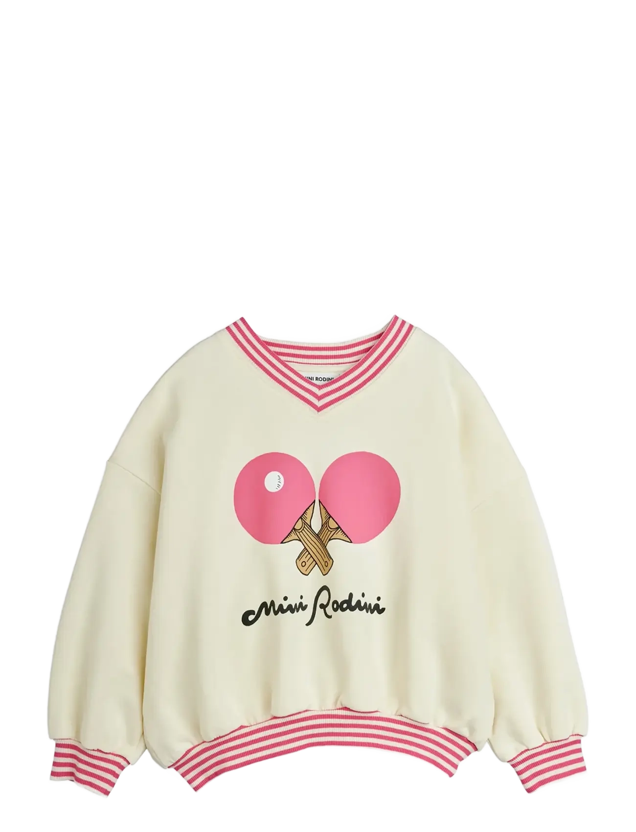 Mini Rodini Table Tennis Sp Striped Rib Sweatshirt, Bordtennis V-Hals Sweatshirt, Hvid, Str: 104/110