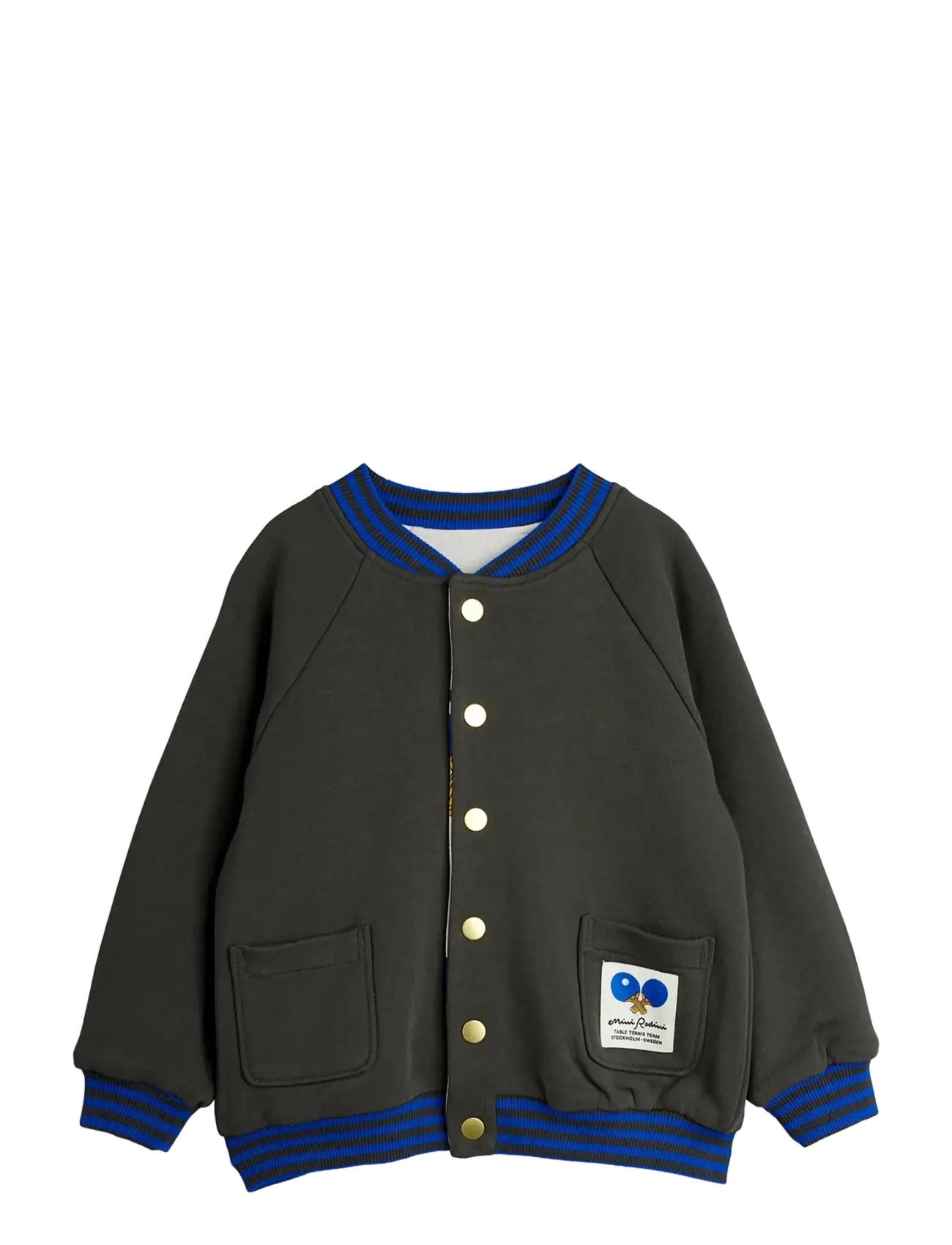 Mini Rodini Table Tennis Reversible Baseball Cardigan, Børn, Vendbar Baseball Cardigan, Grå, Str: 80/86
