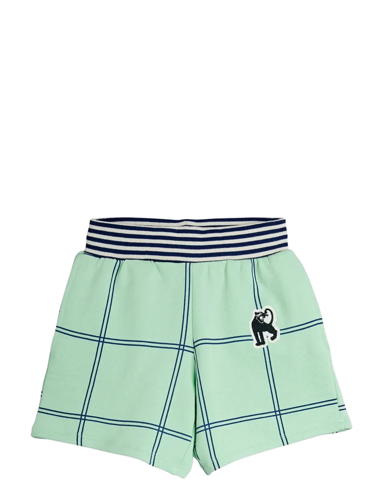 Mini Rodini Check Aop Panther Patch Sweatshorts, Børn, Ternet Panter Patch Sweatshorts, Grøn, Str: 116/122