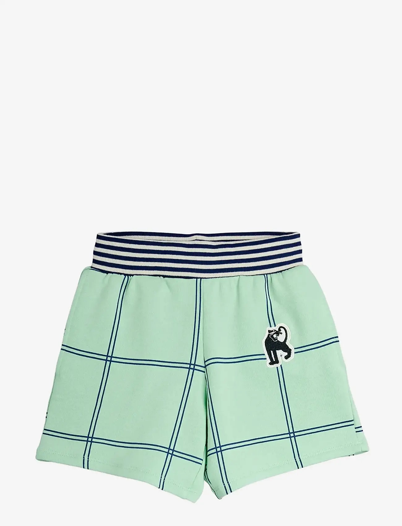 Mini Rodini - Check aop panther patch sweatshorts - sweat shorts - green - 0