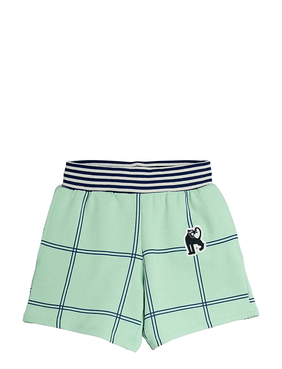 Mini Rodini - Check aop panther patch sweatshorts - sweatshorts - green - 0