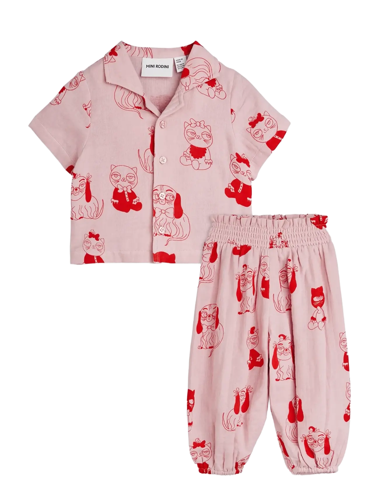Mini Rodini Minibabies Aop Baby Set, 80/86, Pink, Sæt > Sæt Med Kortærmet T-Shirt, Børn