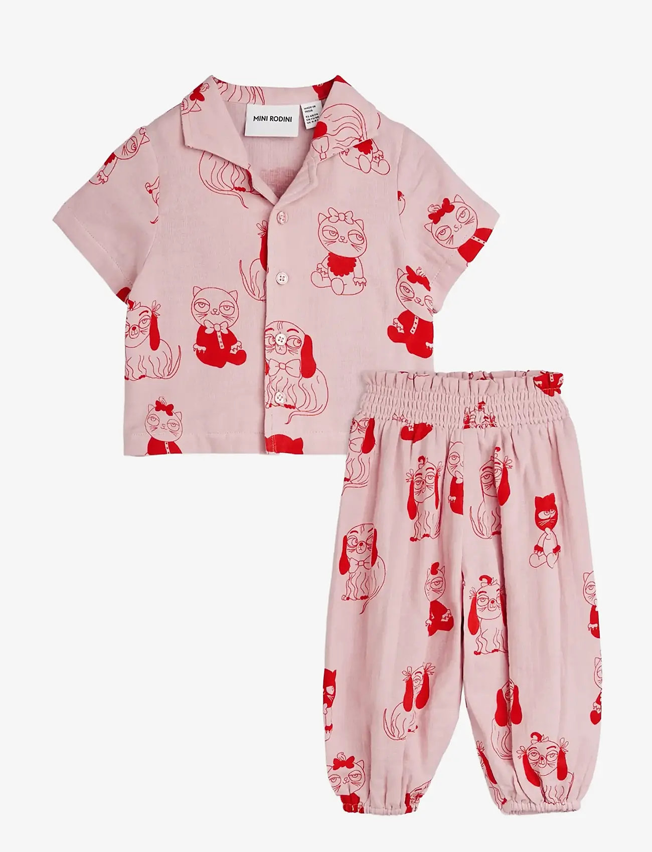 Mini Rodini - Minibabies aop baby set - sæt med kortærmet t-shirt - pink - 0