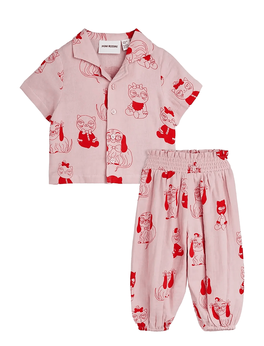 Mini Rodini - Minibabies aop baby set - sets mit kurzärmeligem t-shirt - pink - 0