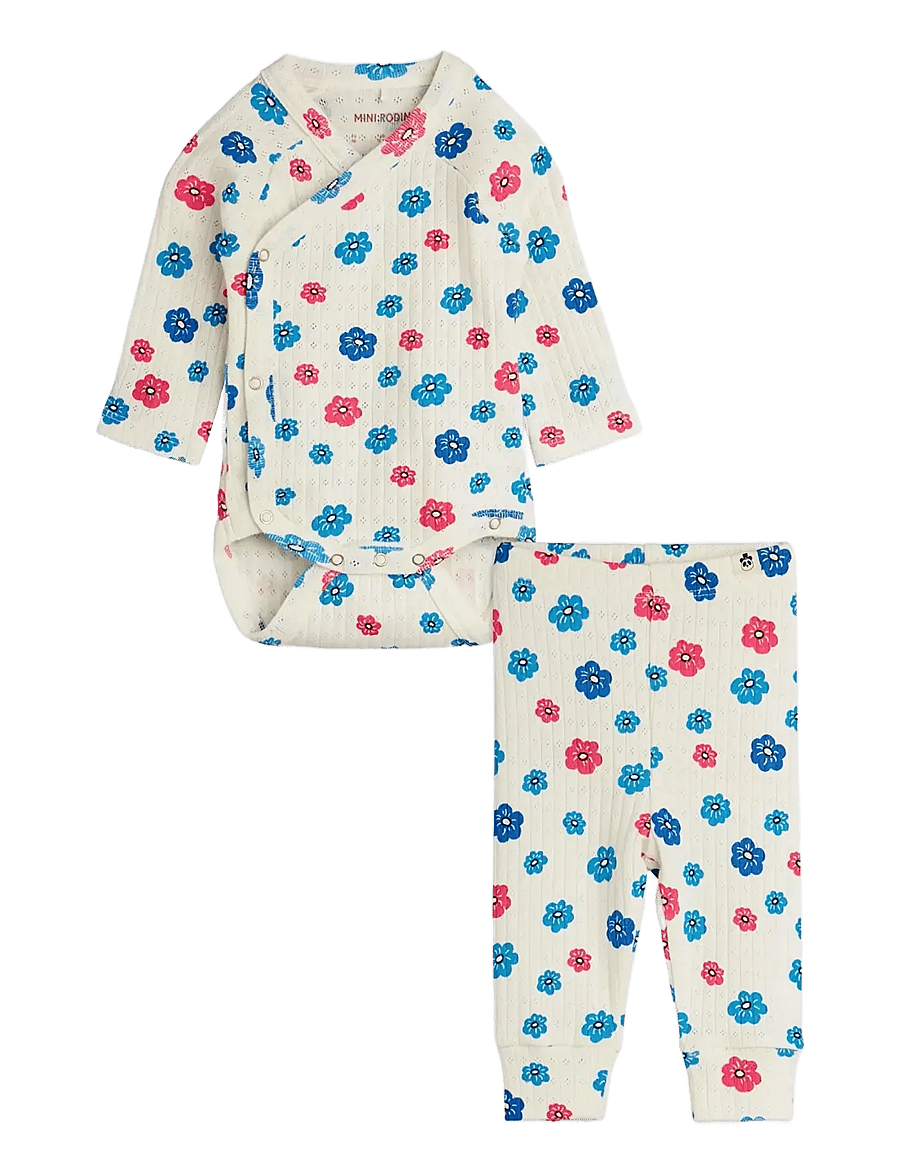 Mini Rodini - Flowers aop pointelle nb baby set - ensembles avec body - multi - 0