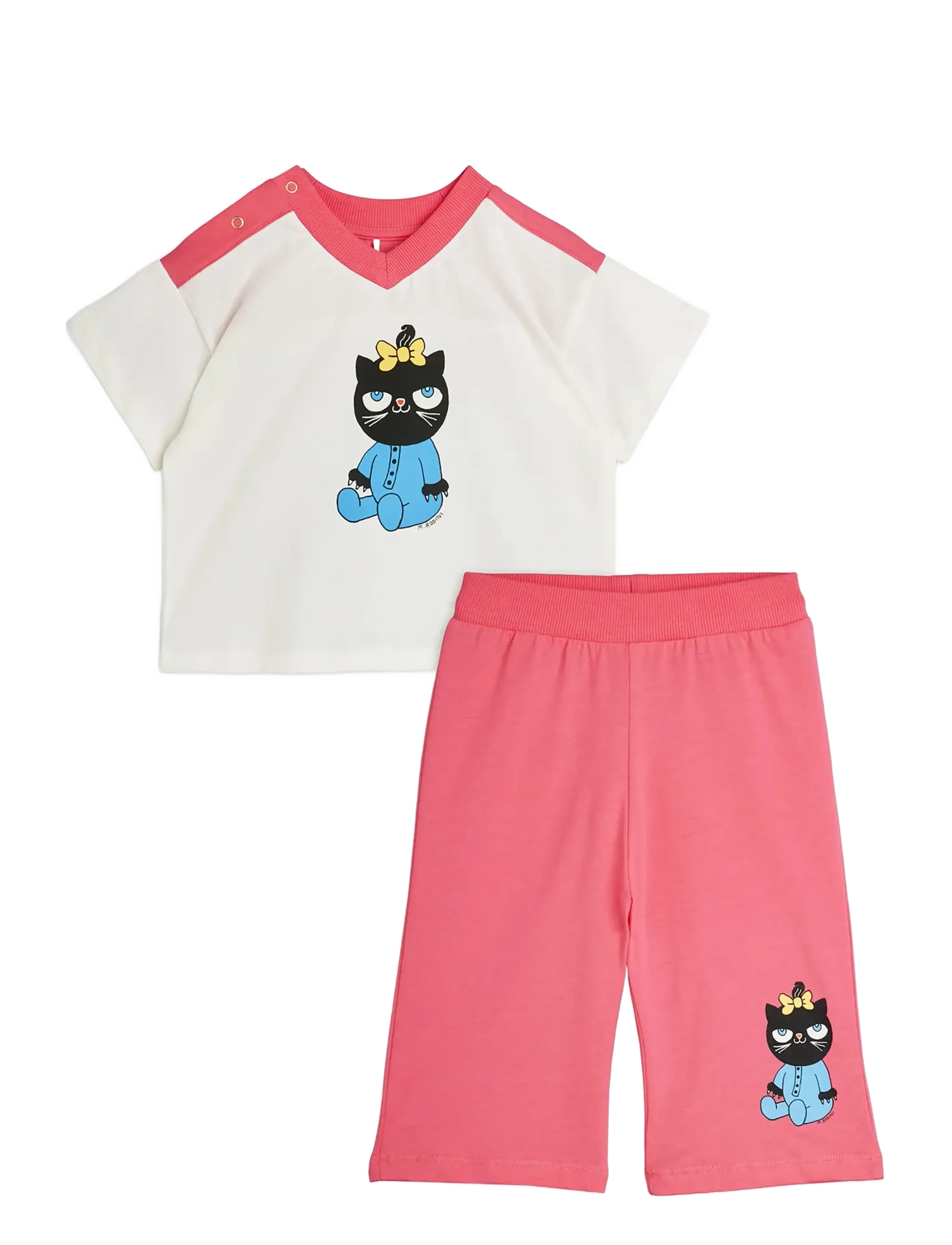 Mini Rodini Cat Sp Baby Set, 56/62, Pink, Sæt > Sæt Med Kortærmet T-Shirt, Børn