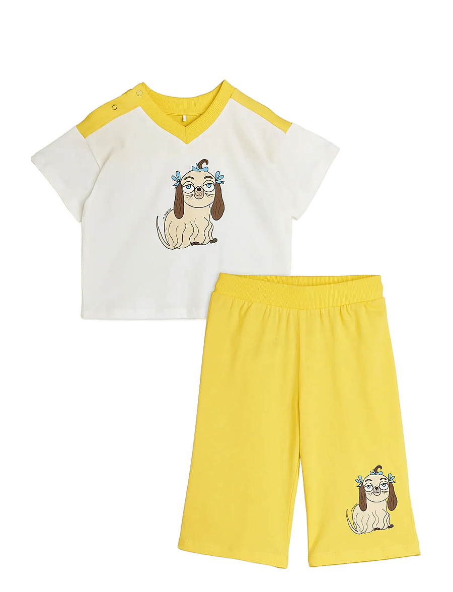 Mini Rodini - Dog sp baby set - komplektid lühikeste varrukatega t-särgiga - yellow - 0