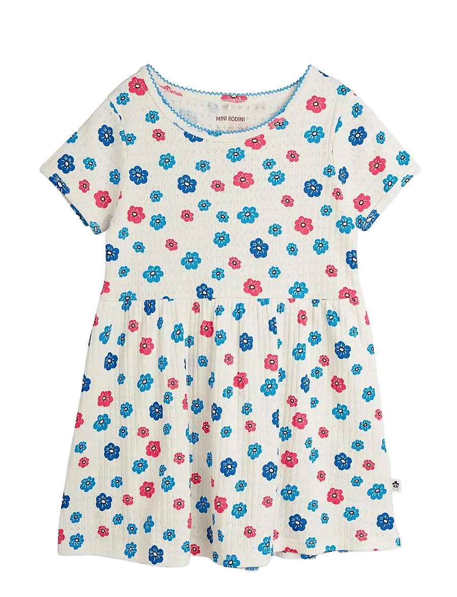 Mini Rodini - Flowers aop picot edge pointelle ss dress - babyjurken met korte mouwen - multi - 0