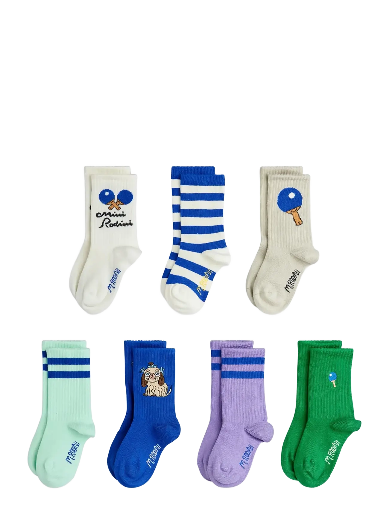Mini Rodini Table Tennis 7-Pack Socks, Børn, Bordtennis 7-Pak Sokker, Multi/mønstret, Str: 32/35