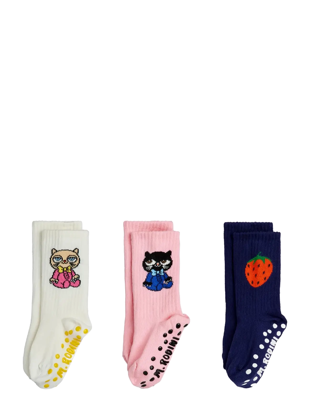 Mini Rodini Cats 3-Pack Anti-Slip Socks, 16/19, Socken & Strumpfhosen, Mehrfarbig/gemustert - Non-slip Kinder