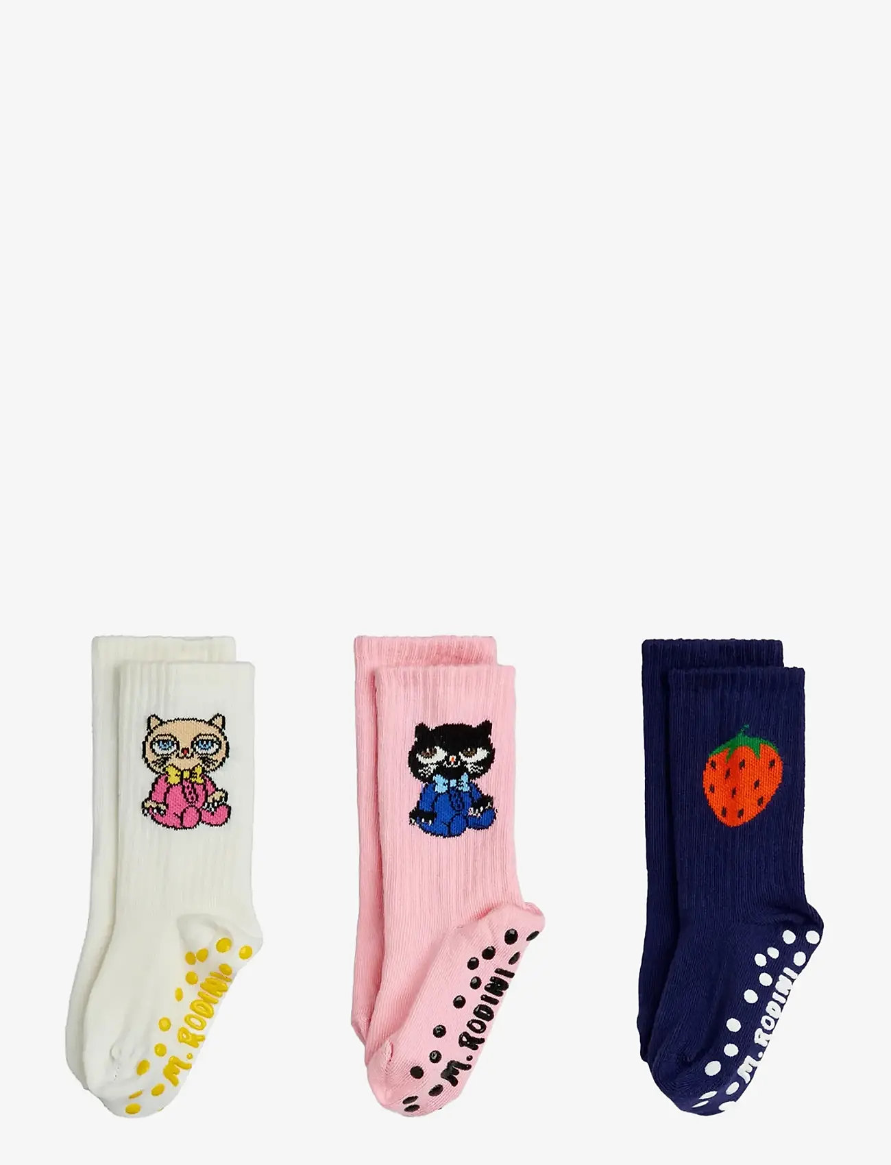 Mini Rodini - Cats 3-pack anti-slip socks - skridsikre sokker - multi - 0