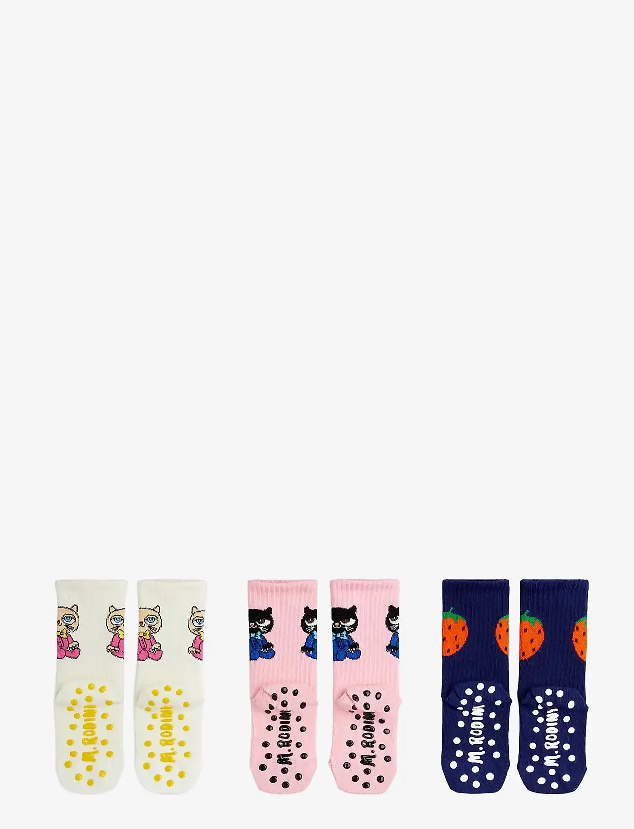 Mini Rodini - Cats 3-pack anti-slip socks - skridsikre sokker - multi - 1