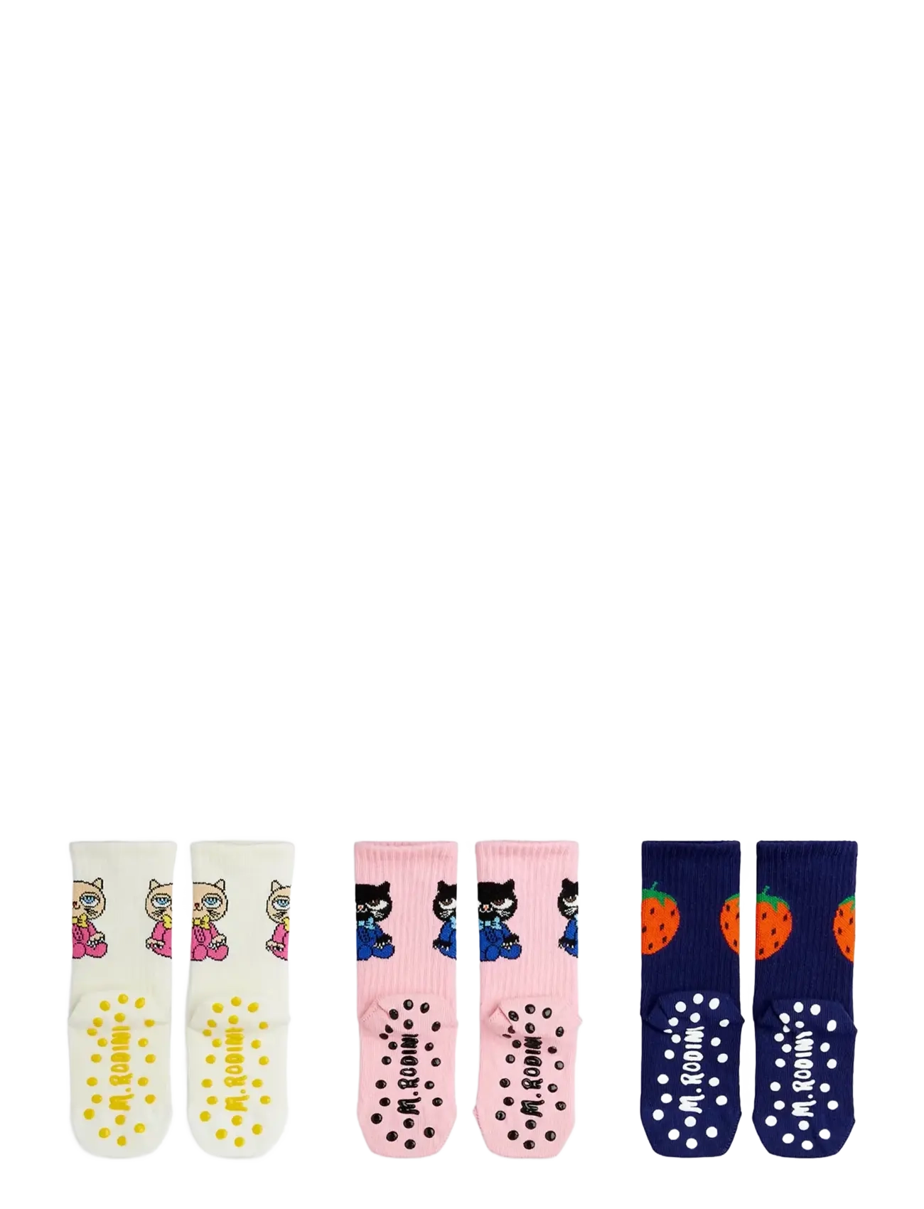 Mini Rodini - Cats 3-pack anti-slip socks - halksockor - multi - 1