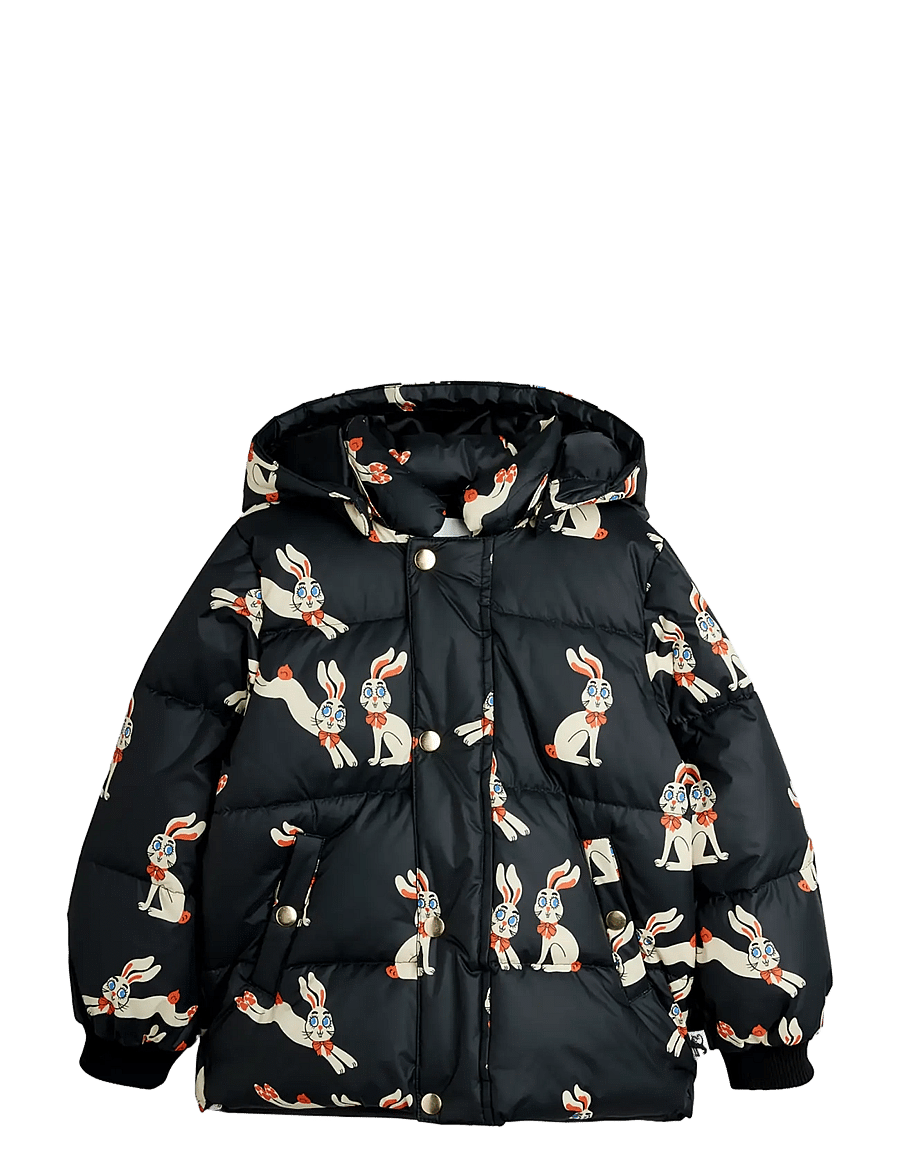 Mini Rodini - Rabbits aop hooded puffer - thermo-jacken - black - 0