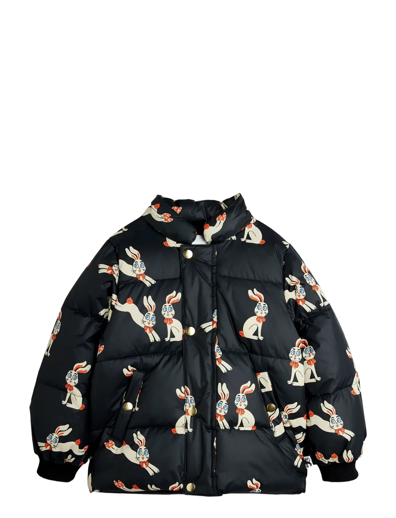 Mini Rodini - Rabbits aop hooded puffer - black - 1
