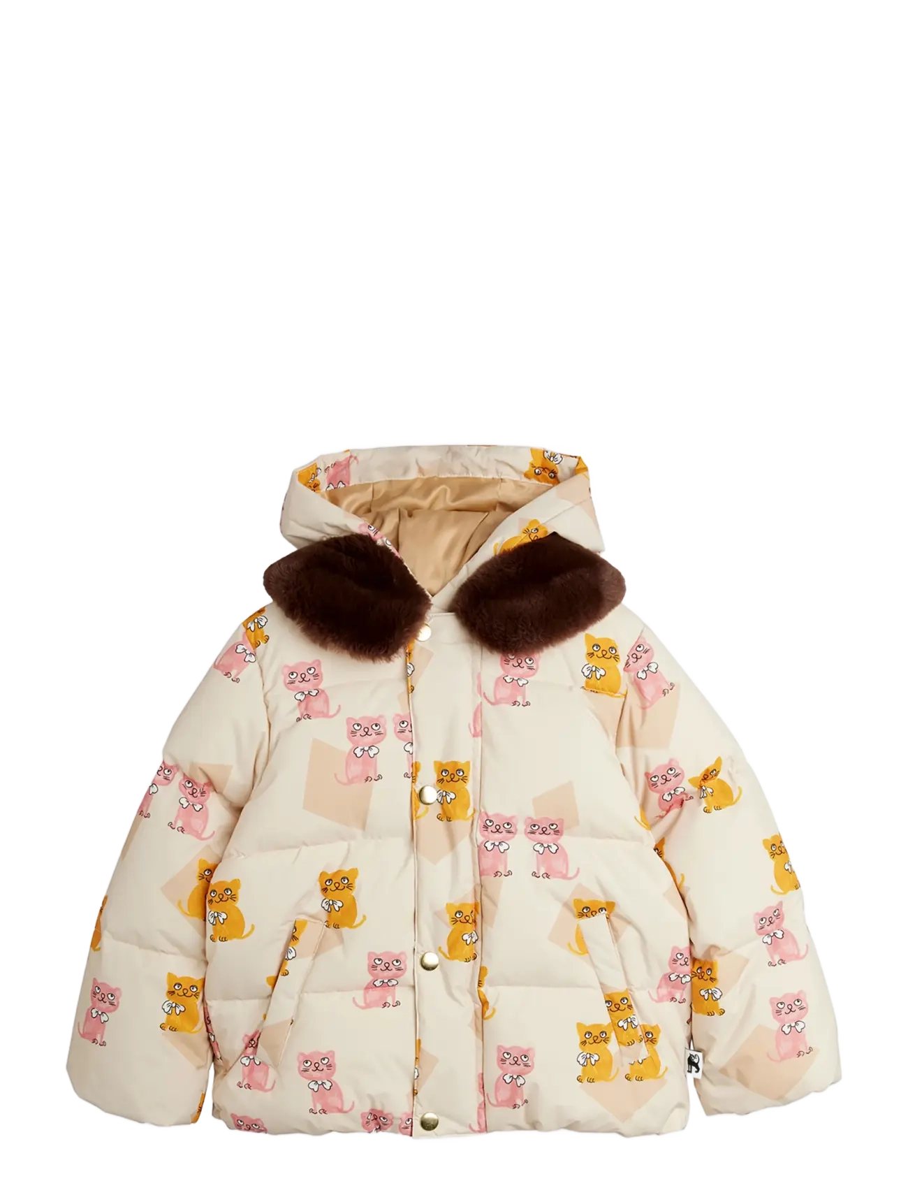 Mini Rodini Kittens aop faux fur collar puffer - Beebiriided - MULTI / cream
