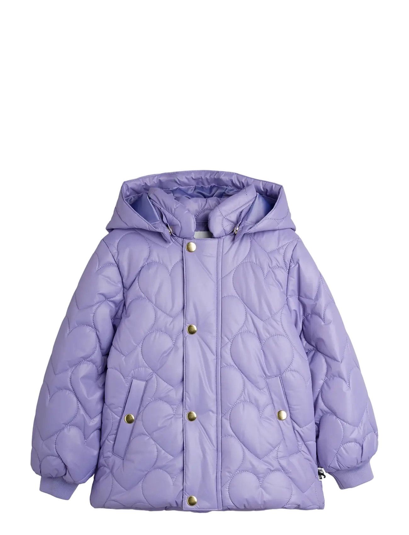 Mini Rodini Heart Quilted Hooded Puffer, Børn, Hjerte Quiltet Hætte Pufferjakke, Lila, Str: 104/110