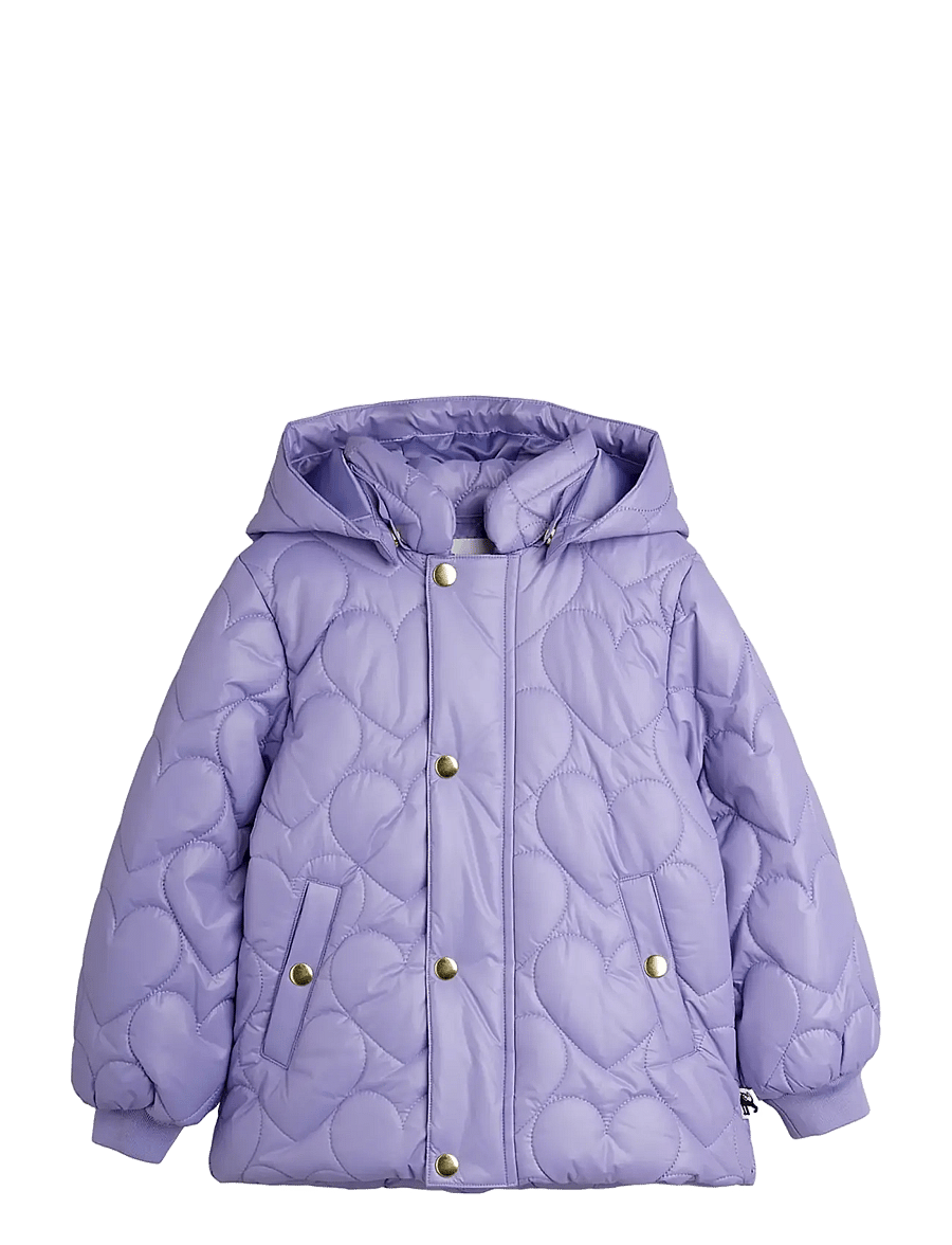 Mini Rodini - Heart quilted hooded puffer - quilted jackets - purple - 0