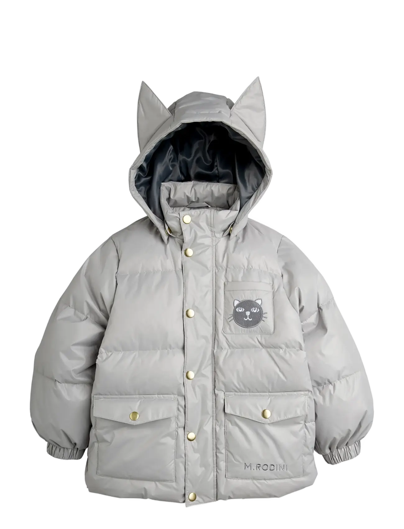 Mini Rodini Cat Ears Heavy Puffer, Børn, Katteører Pufferjakke, Grå, Str: 80/86