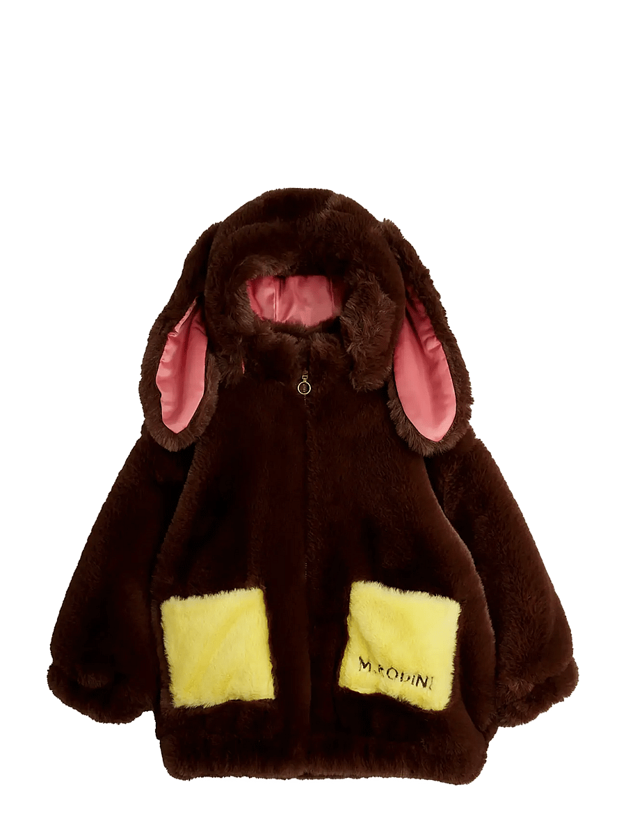 Mini Rodini - Rabbit ear faux fur jacket - kunstkarusnahk - brown - 0