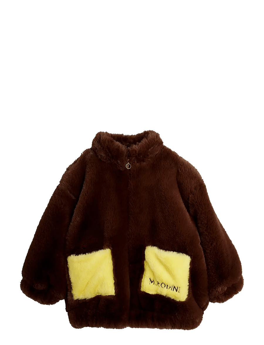 Mini Rodini - Rabbit ear faux fur jacket - kunstkarusnahk - brown - 1