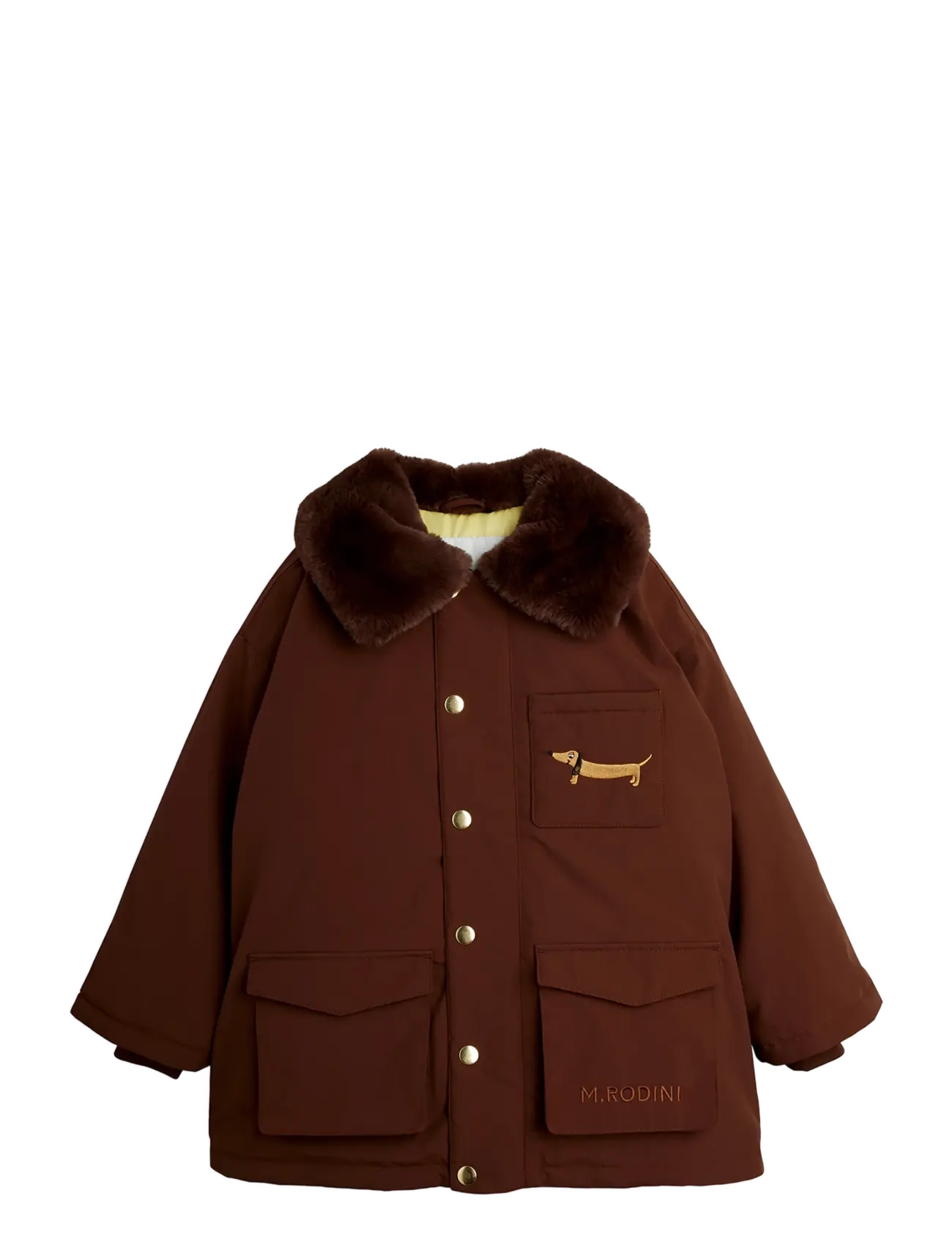 Mini Rodini Padded nylon parka with faux fur collar - New Arrivals - BROWN / brown