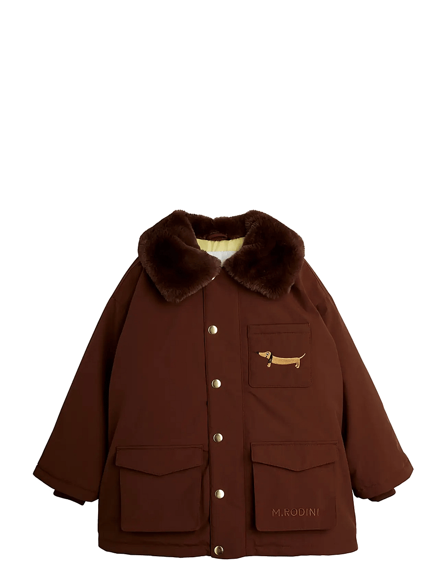 Mini Rodini - Padded nylon parka with faux fur collar - daunen- und steppjacken - brown - 0