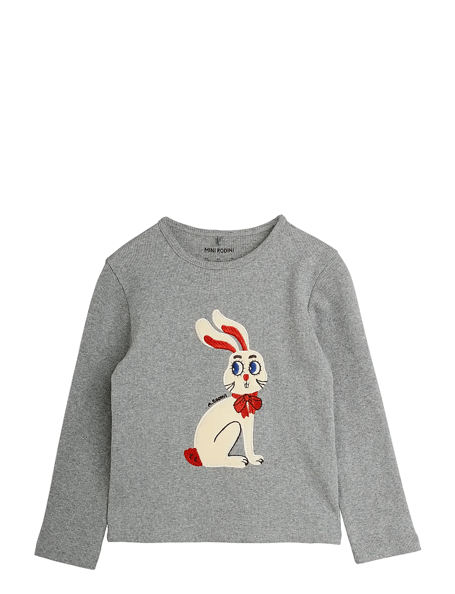Mini Rodini - Rabbit application ls top - pikkade varrukatega t-särgid - grey melange - 0