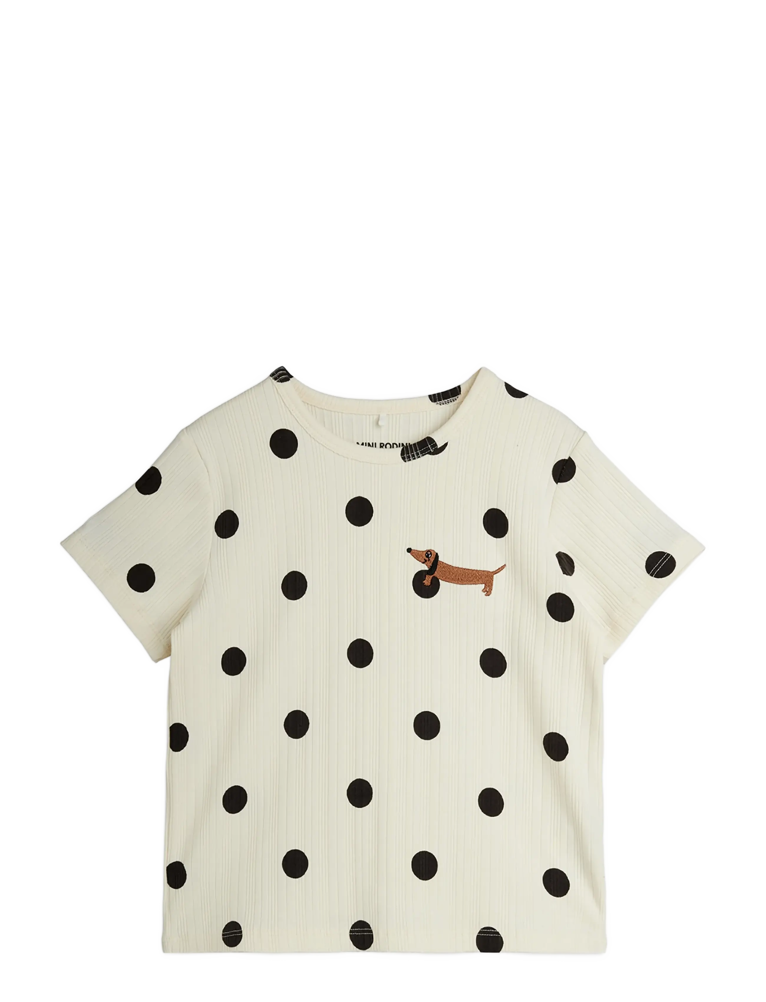Mini Rodini Dots Aop Dog Ss Tee, 140/146, T-shirts, Creme - Short-sleeved, Kinder