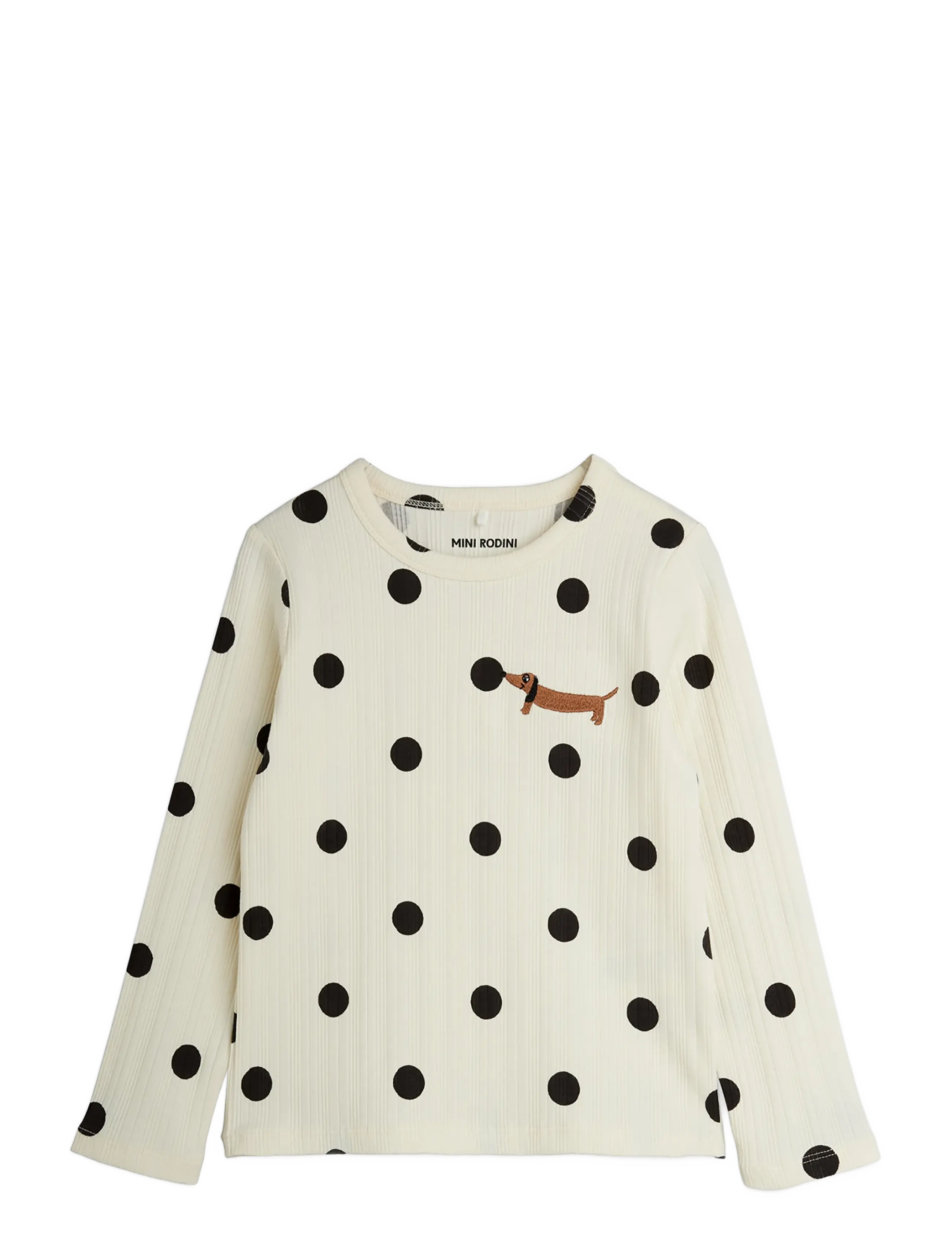 Mini Rodini Dots Aop Dog Ls Tee, 140/146, T-shirts, Creme - Long-sleeved Kinder