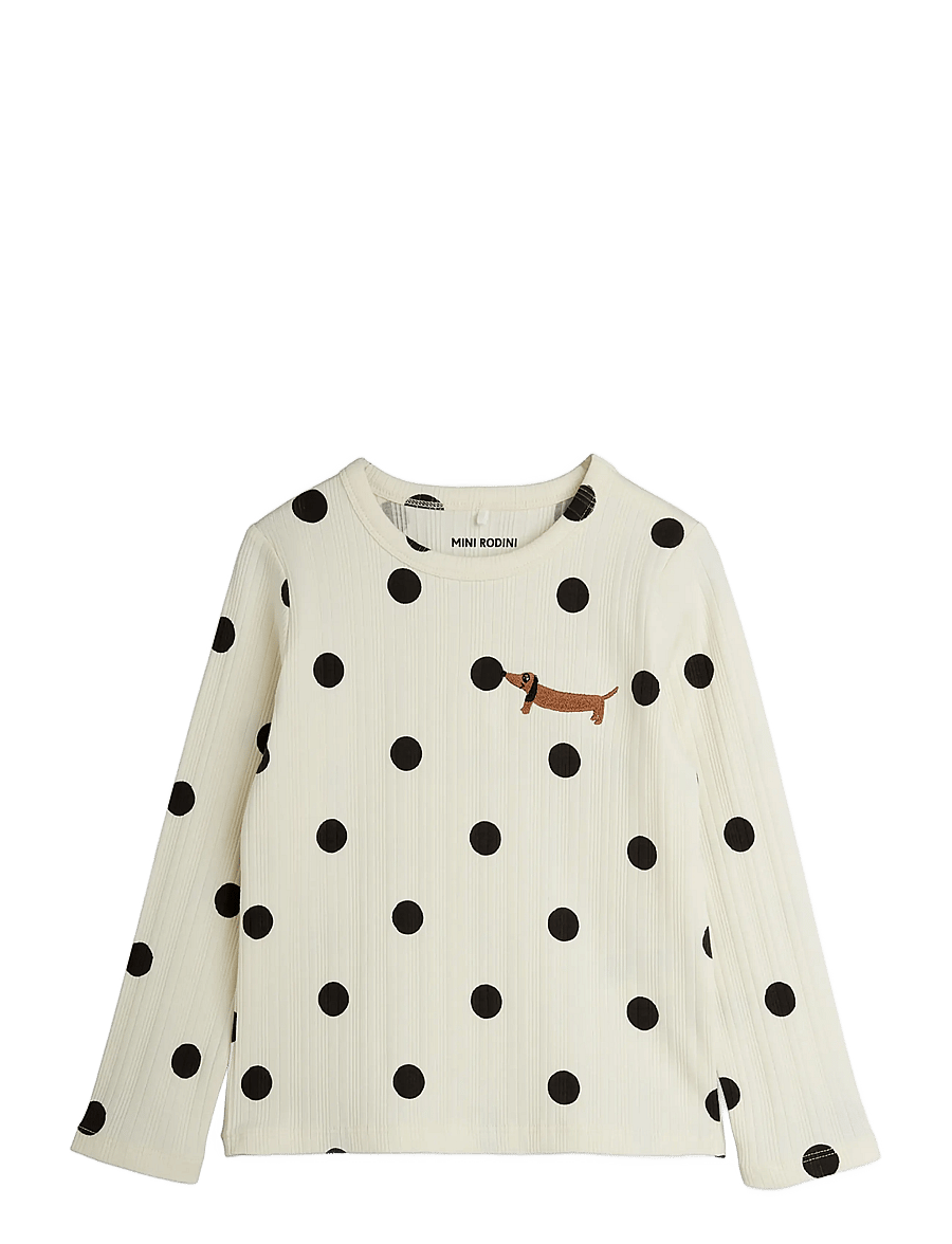 Mini Rodini - Dots aop dog ls tee - långärmade t-shirts - off-white - 0