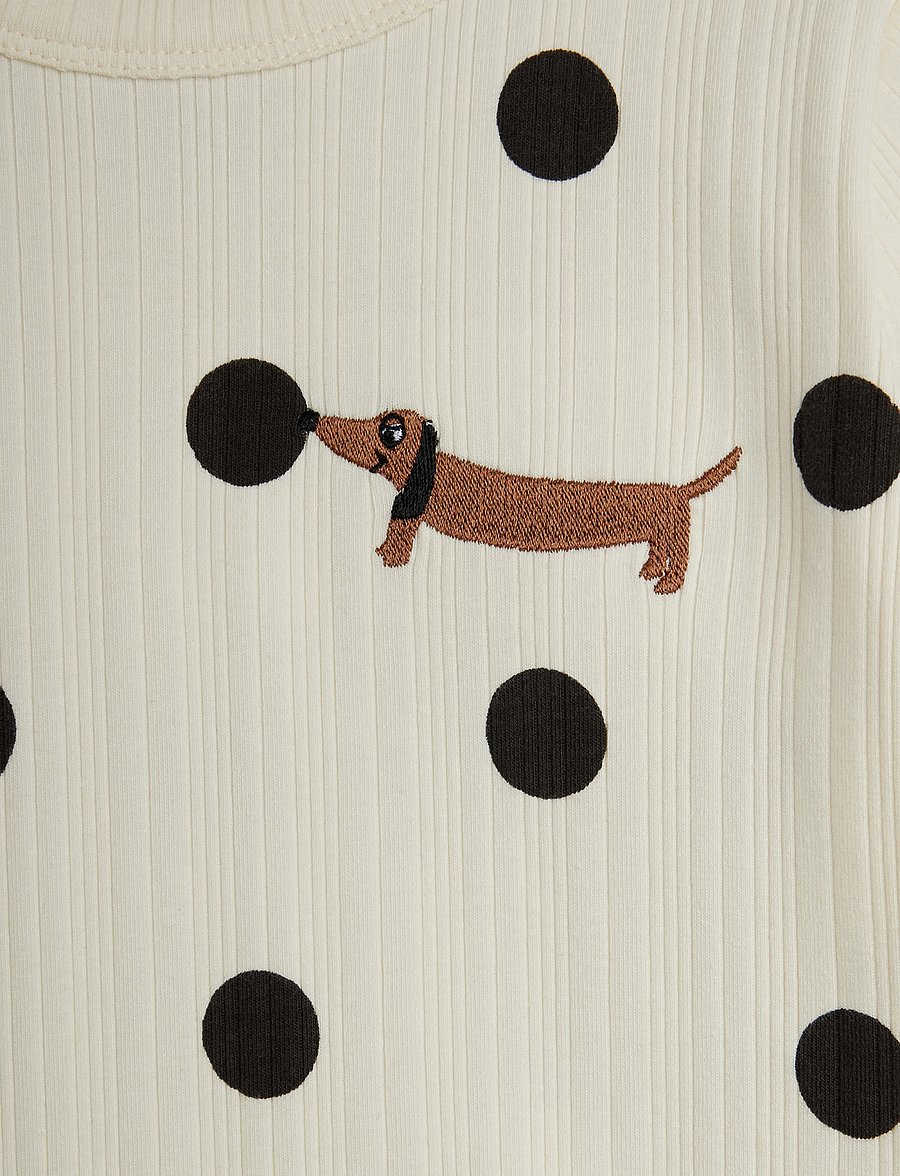 Mini Rodini - Dots aop dog ls tee - långärmade t-shirts - off-white - 3
