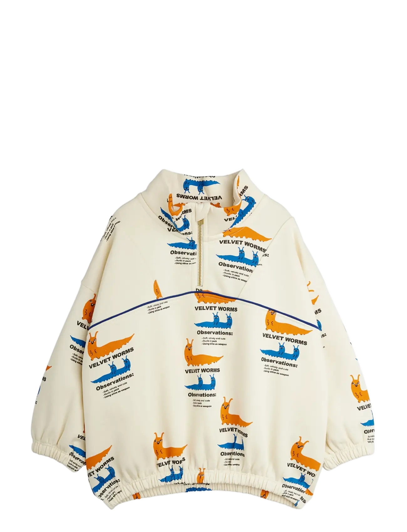 Mini Rodini Velvet Worms Aop Half Zip Sweatshirt, 116/122, Sweatshirts & Hoodies, Creme - Sweatshirts, Kinder