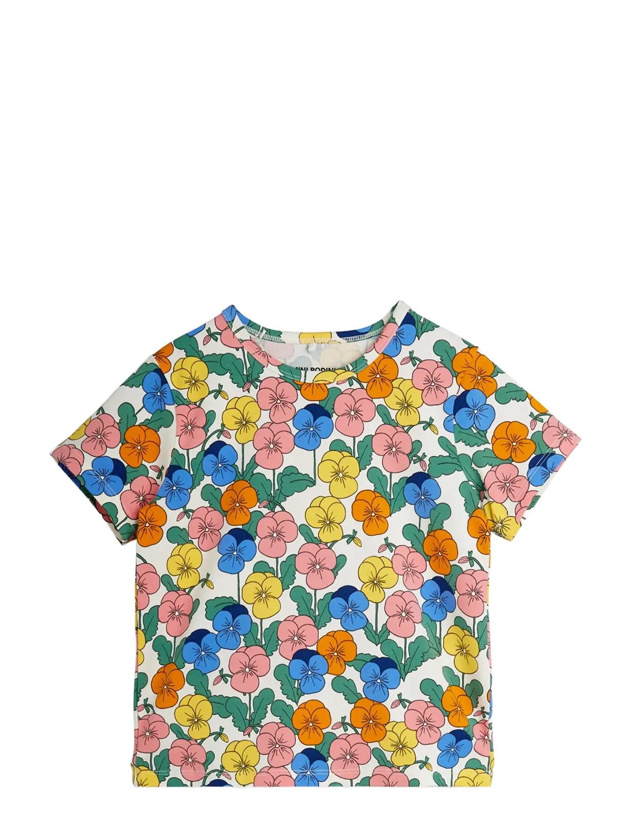 Mini Rodini Violas Aop Ss Tee, 92/98, T-shirts, Weiß - Short-sleeved, Kinder