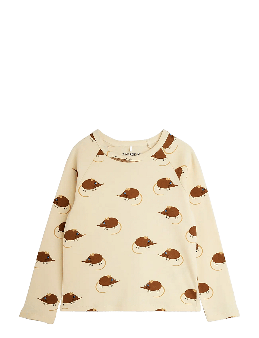 Mini Rodini - Elephant shrew aop ls tee - pikkade varrukatega t-särgid - beige - 0