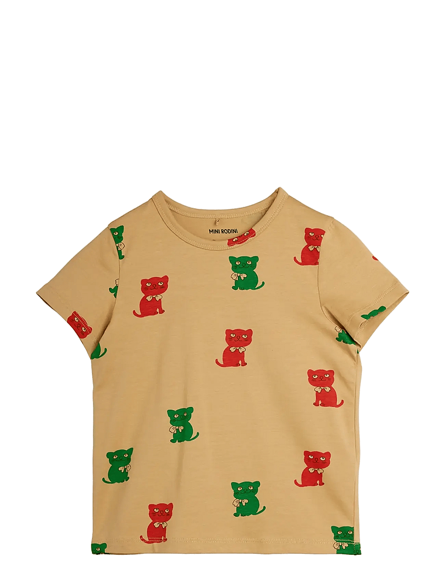 Mini Rodini - Kittens aop ss tee - kurzärmelige - beige - 0