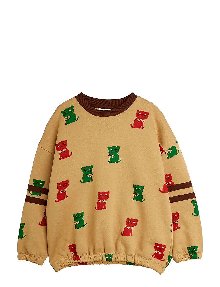 Mini Rodini - Kittens aop stripes sweatshirt - dressipluusid - beige - 0