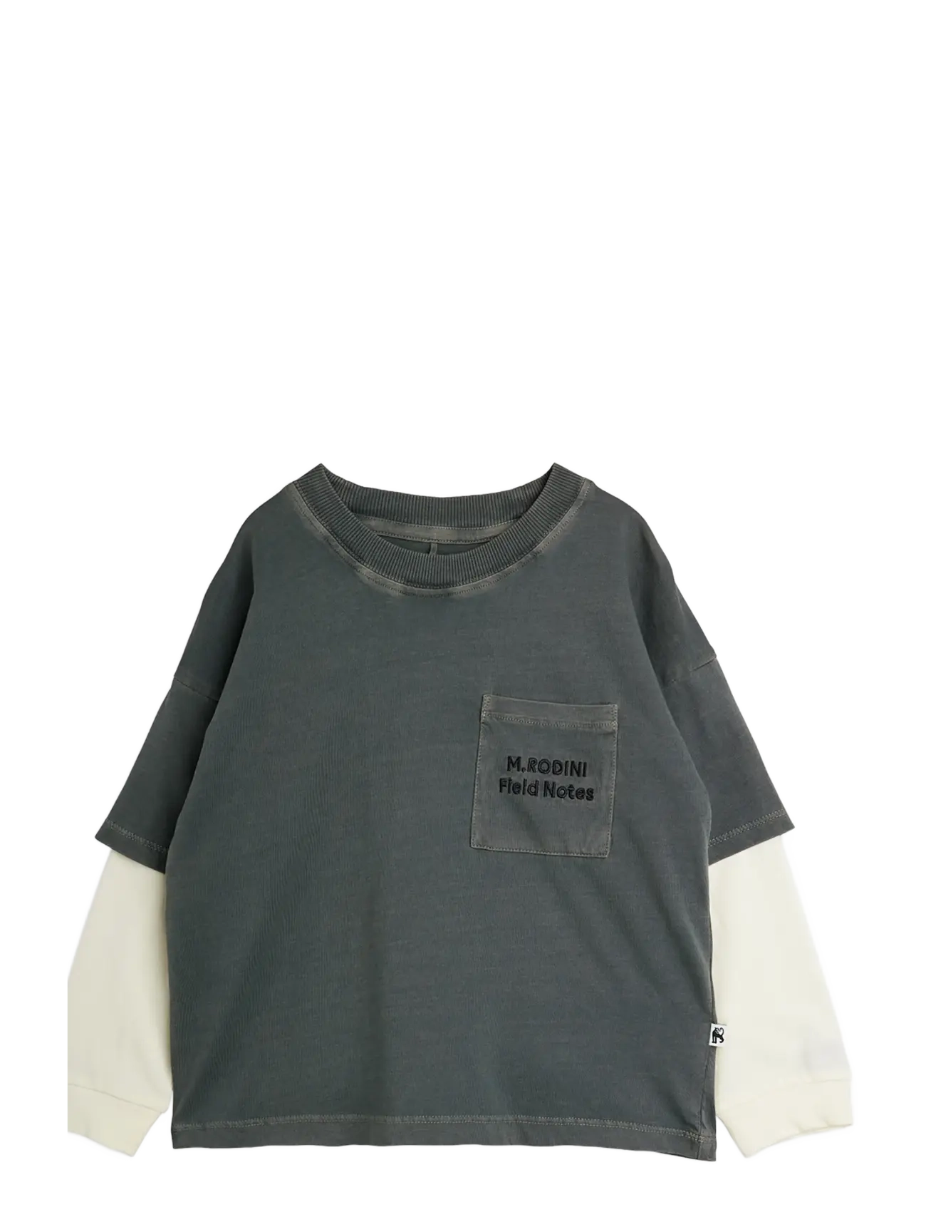 Mini Rodini M.rodini Field Notes Emb Ls Tee, 92/98, T-shirts, Grau - Long-sleeved Kinder