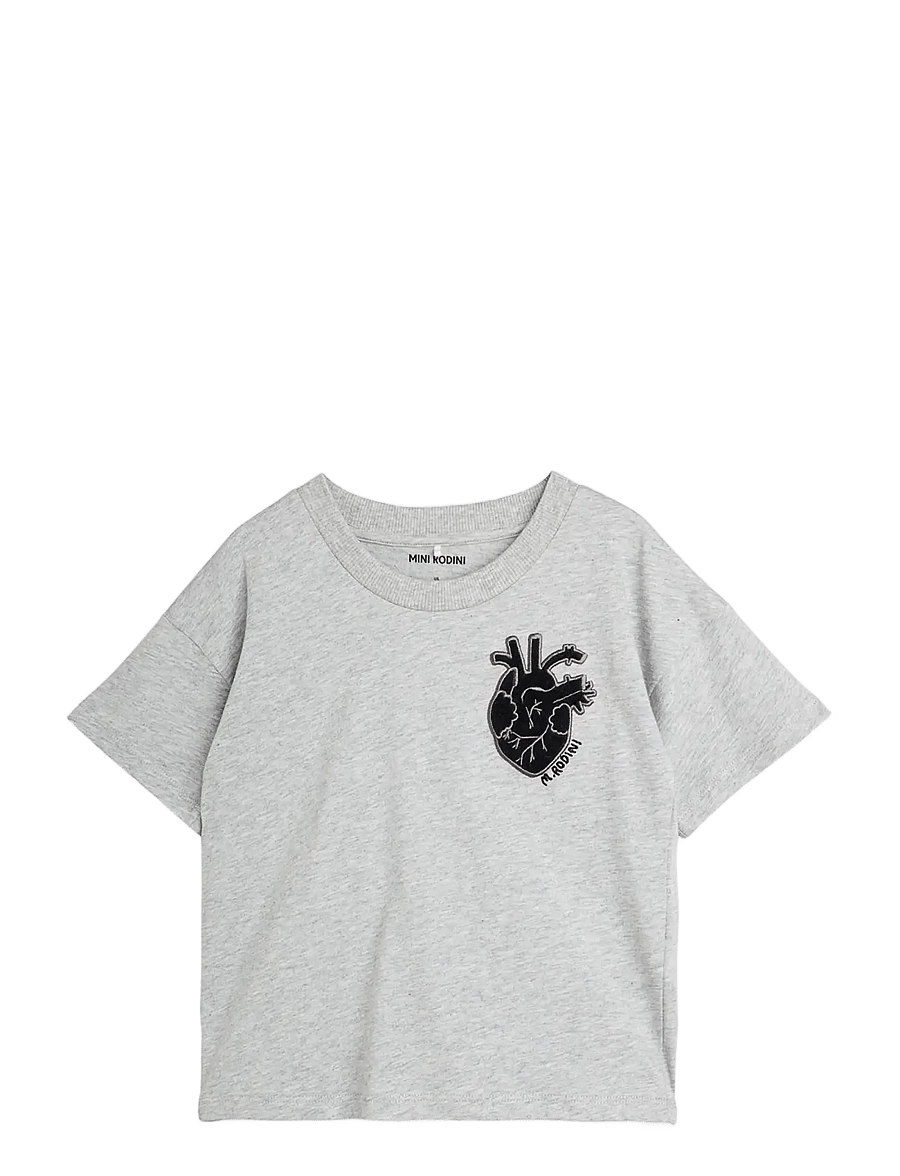 Mini Rodini - Heart application ss tee - kortærmede t-shirts - grey melange - 0