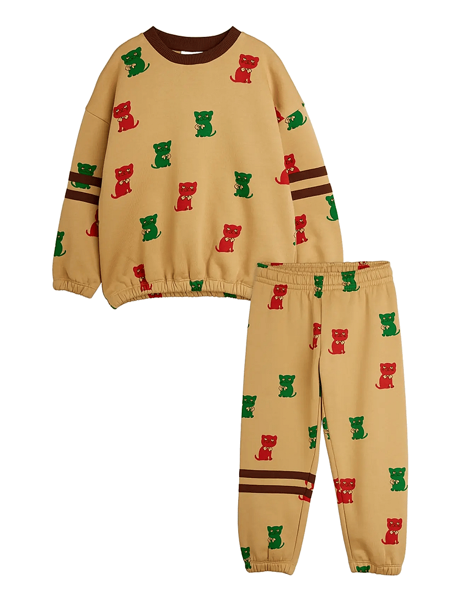 Mini Rodini - Kittens aop stripes sweat set - dressikomplektid - beige - 0