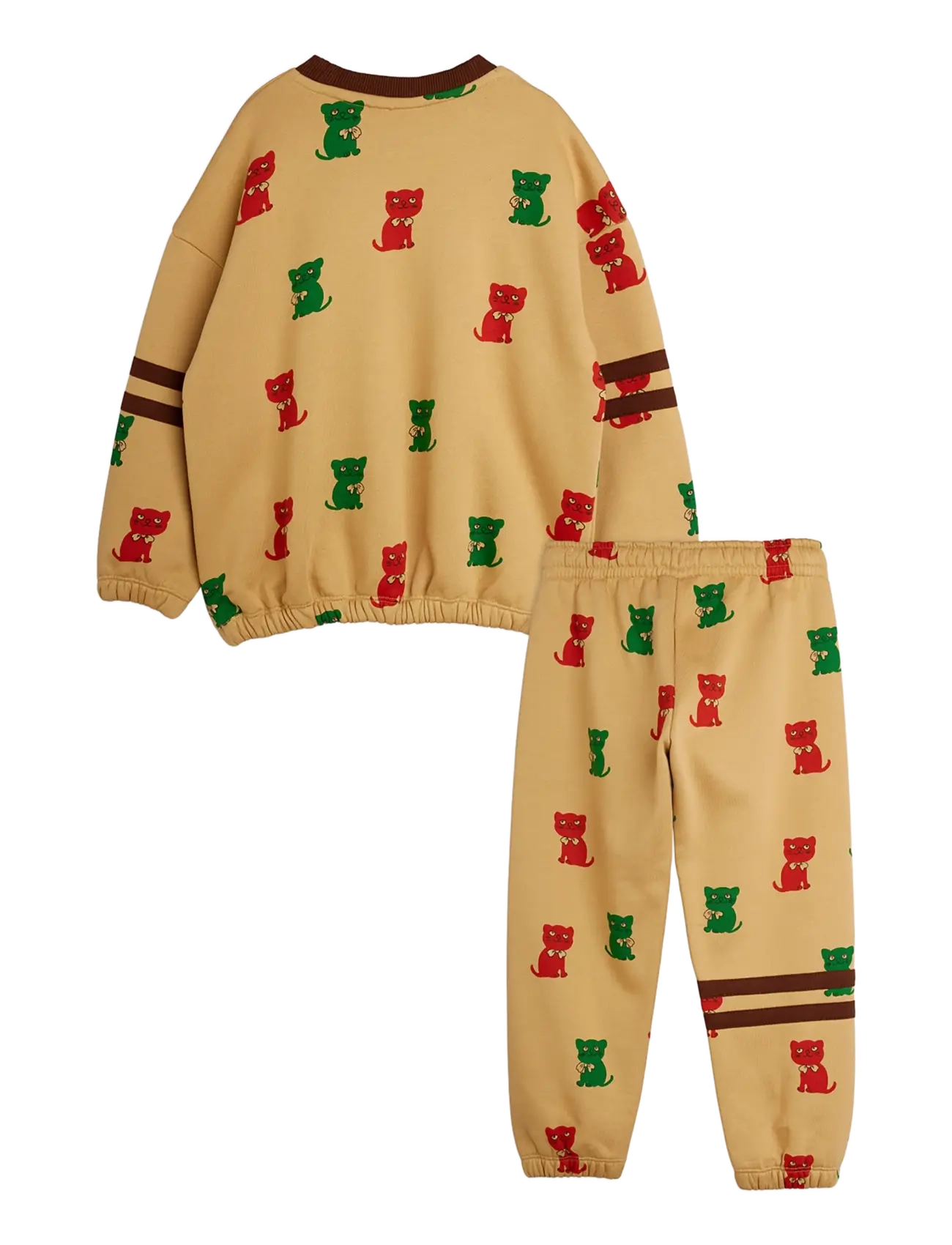 Mini Rodini - Kittens aop stripes sweat set - beige - 1
