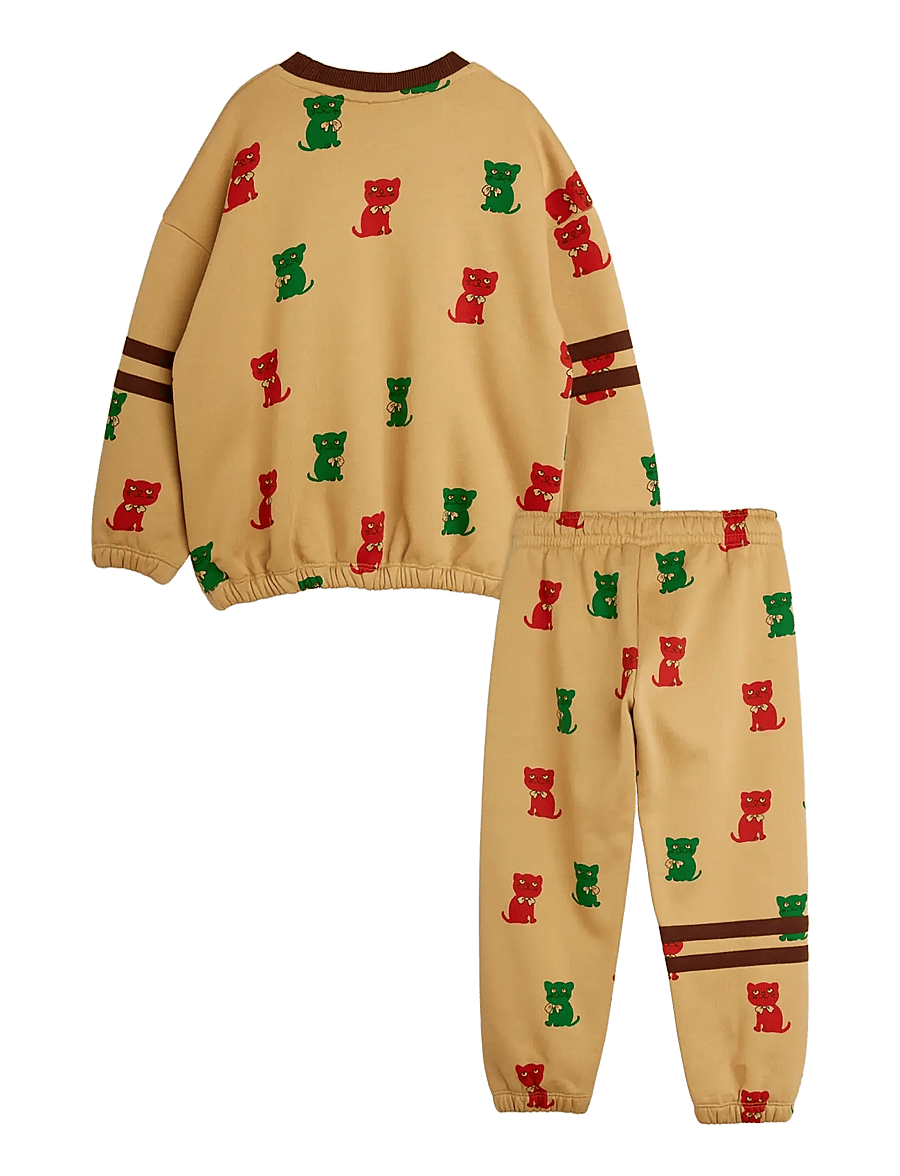Mini Rodini - Kittens aop stripes sweat set - dressikomplektid - beige - 1
