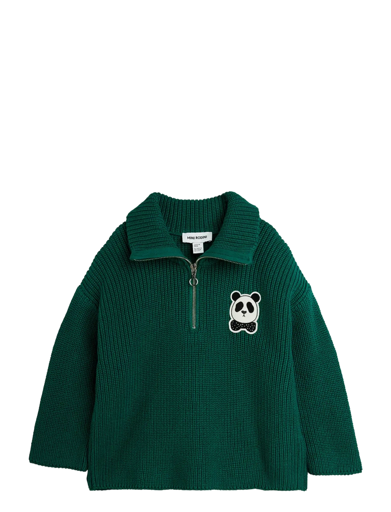 Mini Rodini Panda patch chunky knit half zip sweater - New Arrivals - GREEN / green