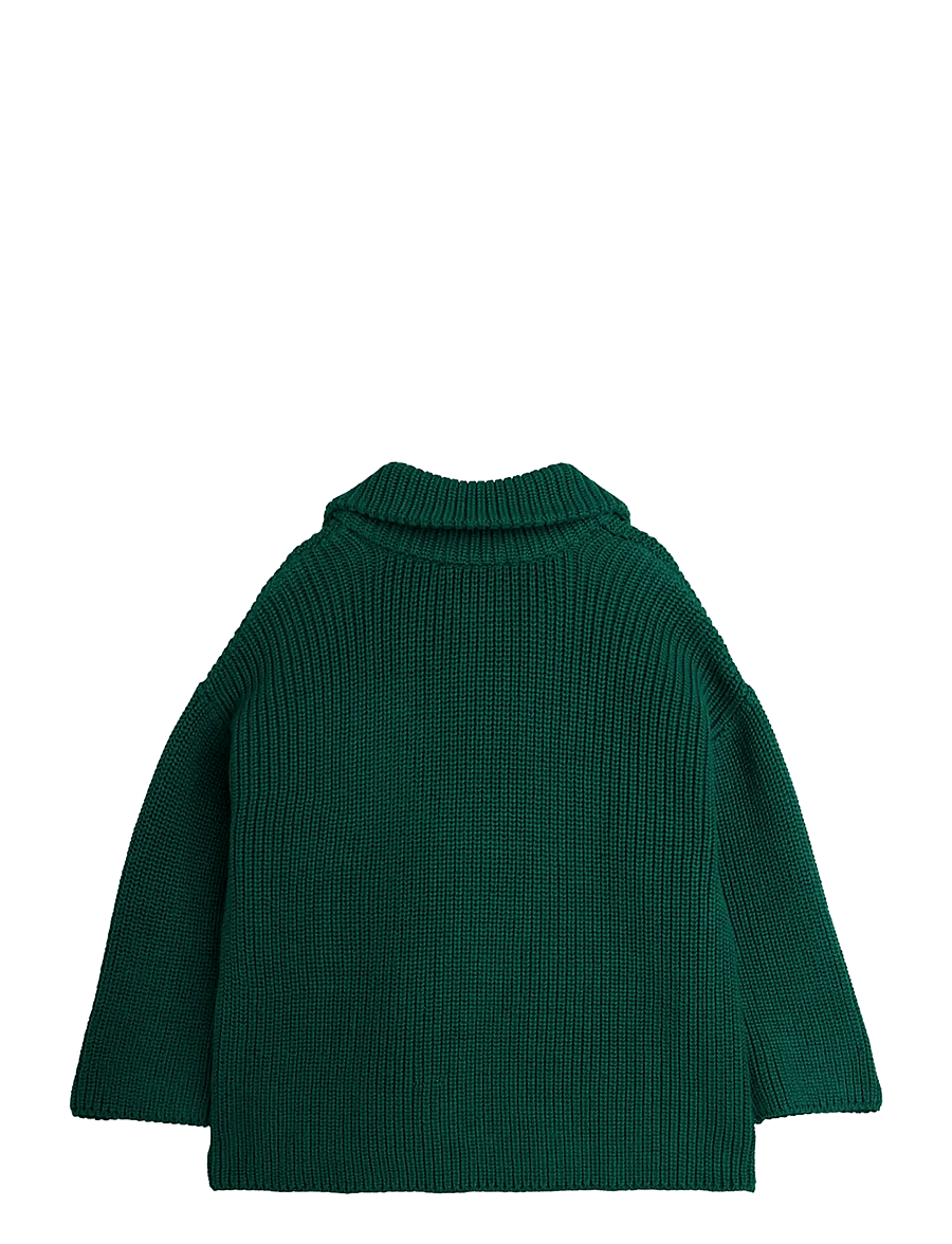 Mini Rodini - Panda patch chunky knit half zip sweater - džemprid - green - 1