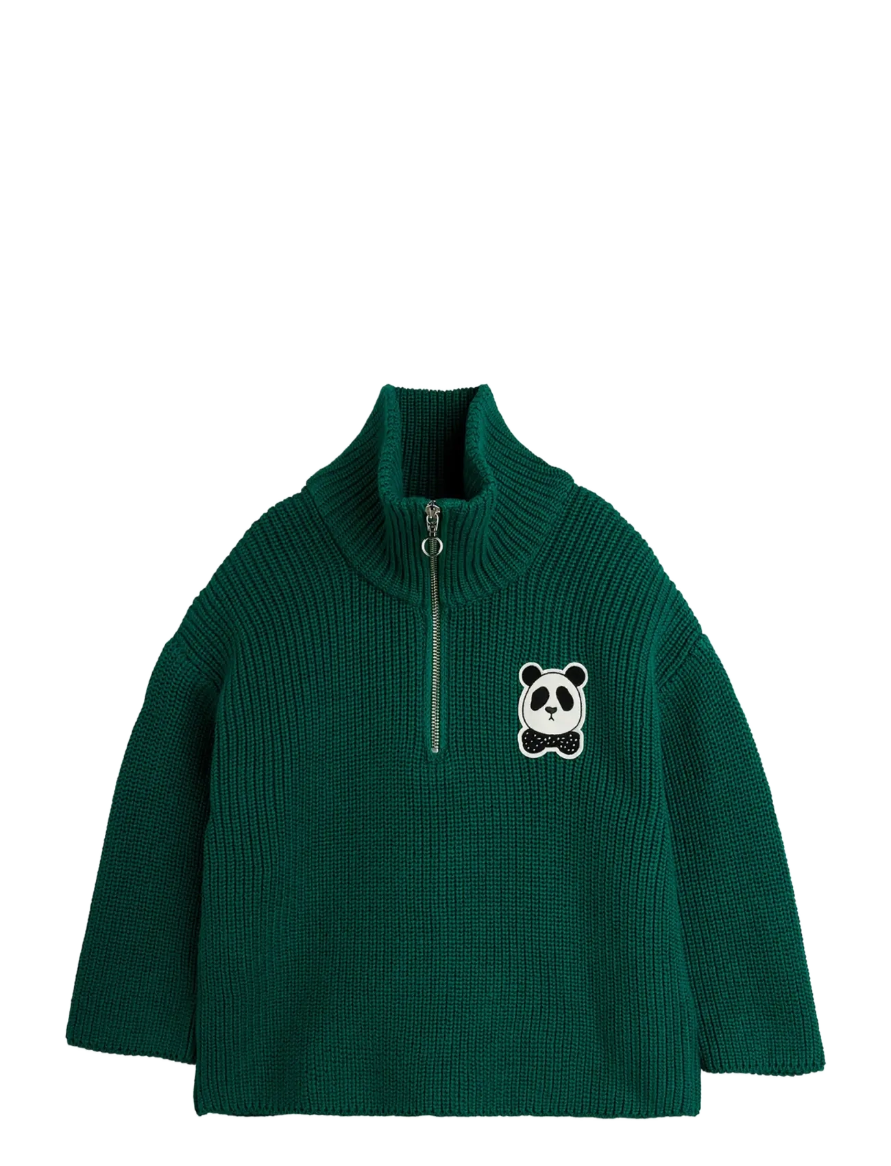 Mini Rodini - Panda patch chunky knit half zip sweater - green - 2