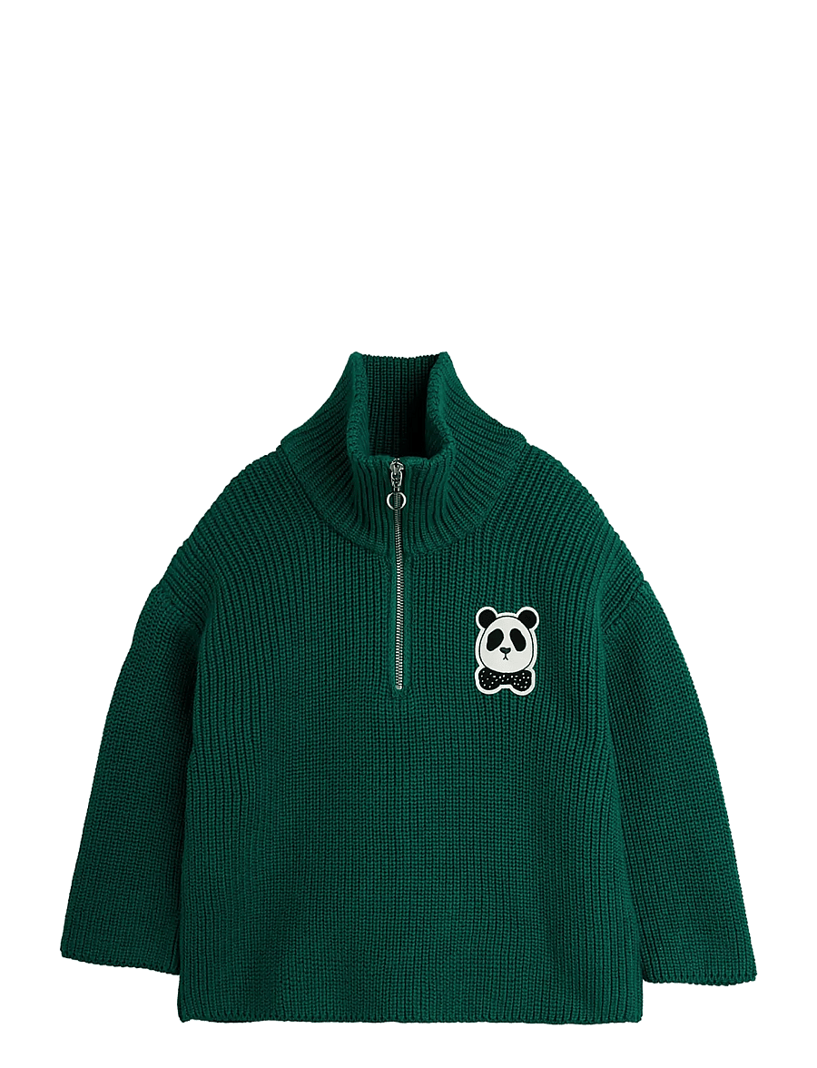 Mini Rodini - Panda patch chunky knit half zip sweater - džemprid - green - 2