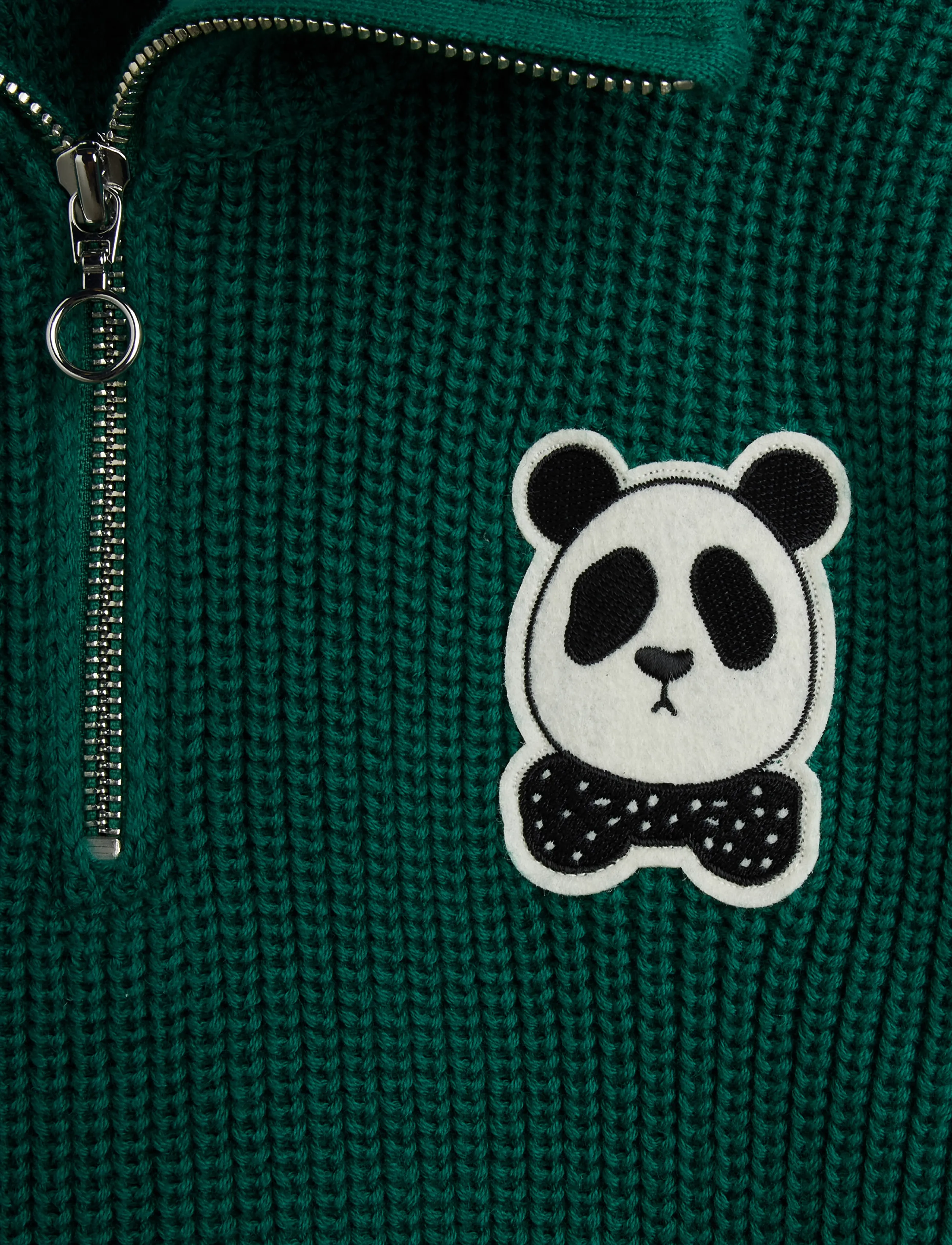 Mini Rodini - Panda patch chunky knit half zip sweater - green - 3